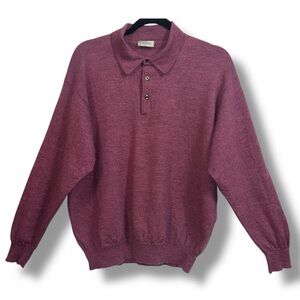 Gran Sasso Wool Silk Cashmere Polo Burgundy Mens Fine Gauge Italy XL 54